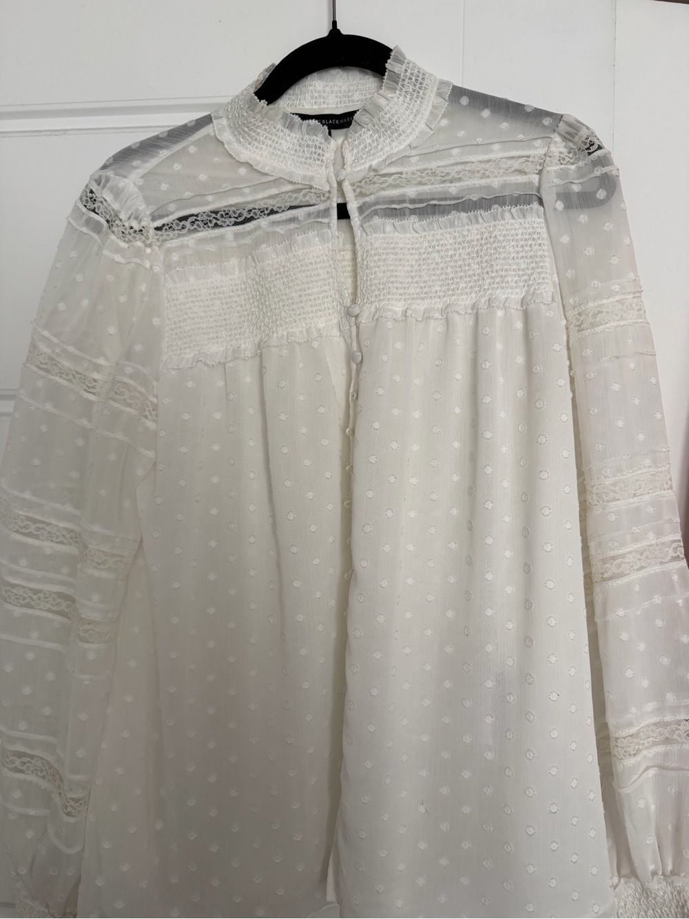 White House Black Market White Sheer Swiss Dot Blouse